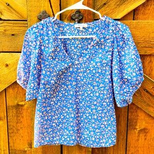 Madewell Floral V-neck With Bubble Sleeves Size XS
